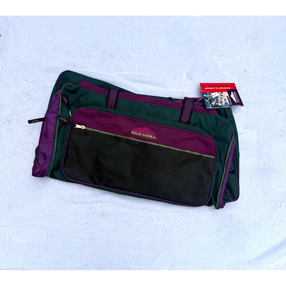 High Sierra Vintage 90s Duffel Bag Green Purple Colorblock Travel Luggage NWT